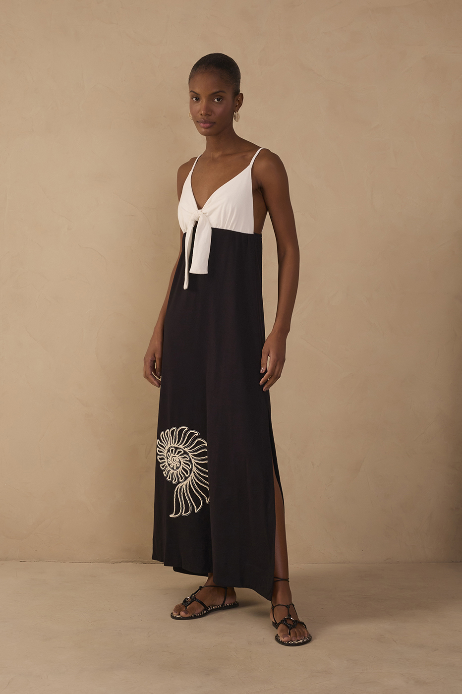 Black Embroidered Side Slit Maxi Dress_1