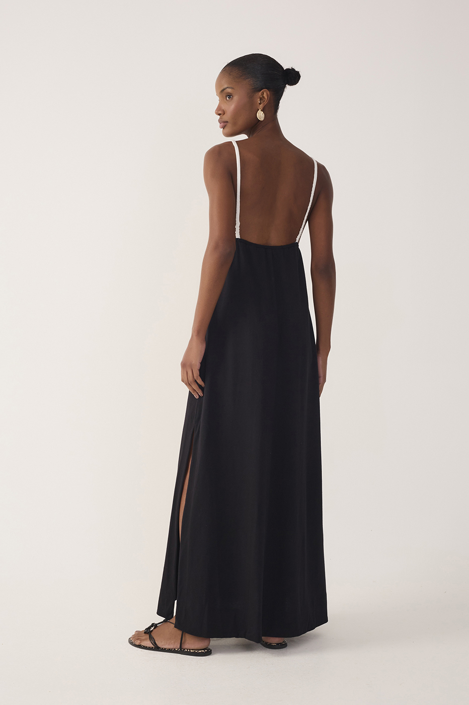 Black Embroidered Side Slit Maxi Dress_7