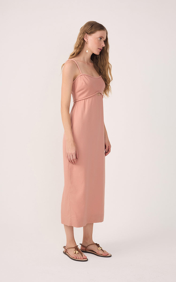 Pink Sleeveless Cut-Out Linen Midi Dress_2