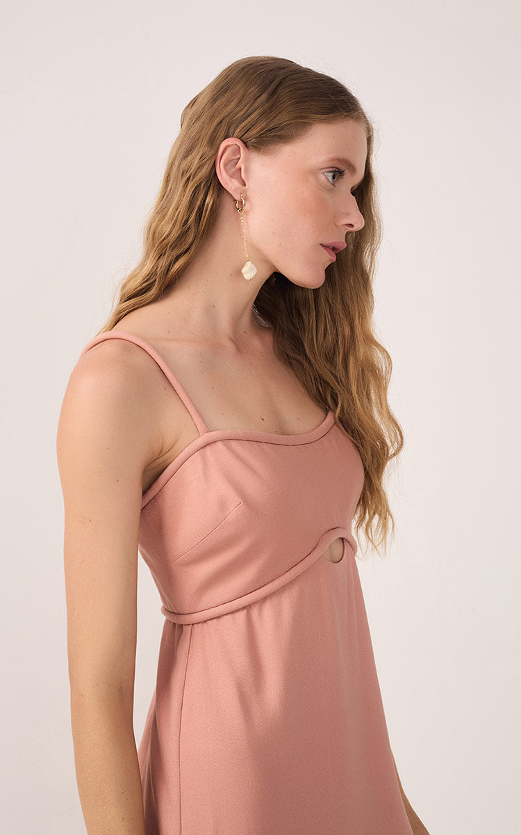 Pink Sleeveless Cut-Out Linen Midi Dress_3