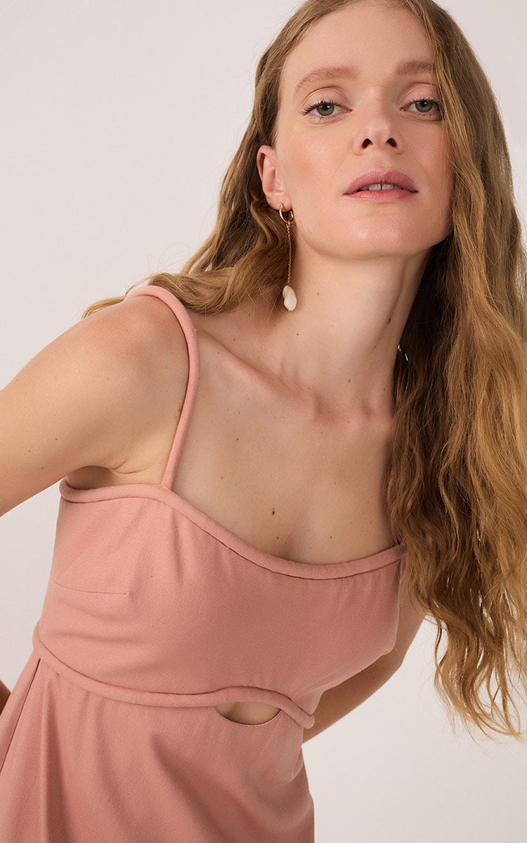 Pink Sleeveless Cut-Out Linen Midi Dress_4