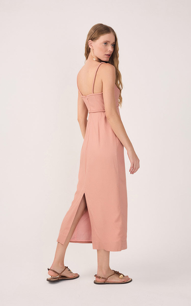 Pink Sleeveless Cut-Out Linen Midi Dress_5