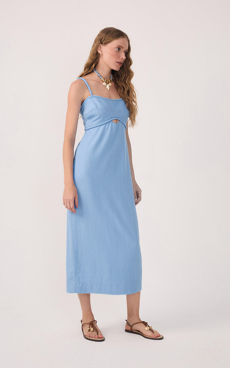 Blue Sleeveless Cut-Out Linen Midi Dress in Poetry Blue | Dress To Blue Sleeveless Cut-Out Linen Midi Dress in Poetry Blue | Dress To