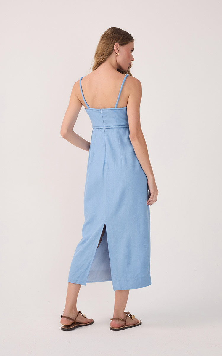 Blue Sleeveless Cut-Out Linen Midi Dress_4