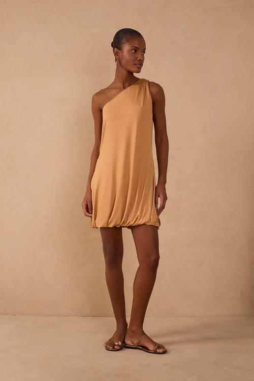 tan one shoulder dress Azazie Brooke