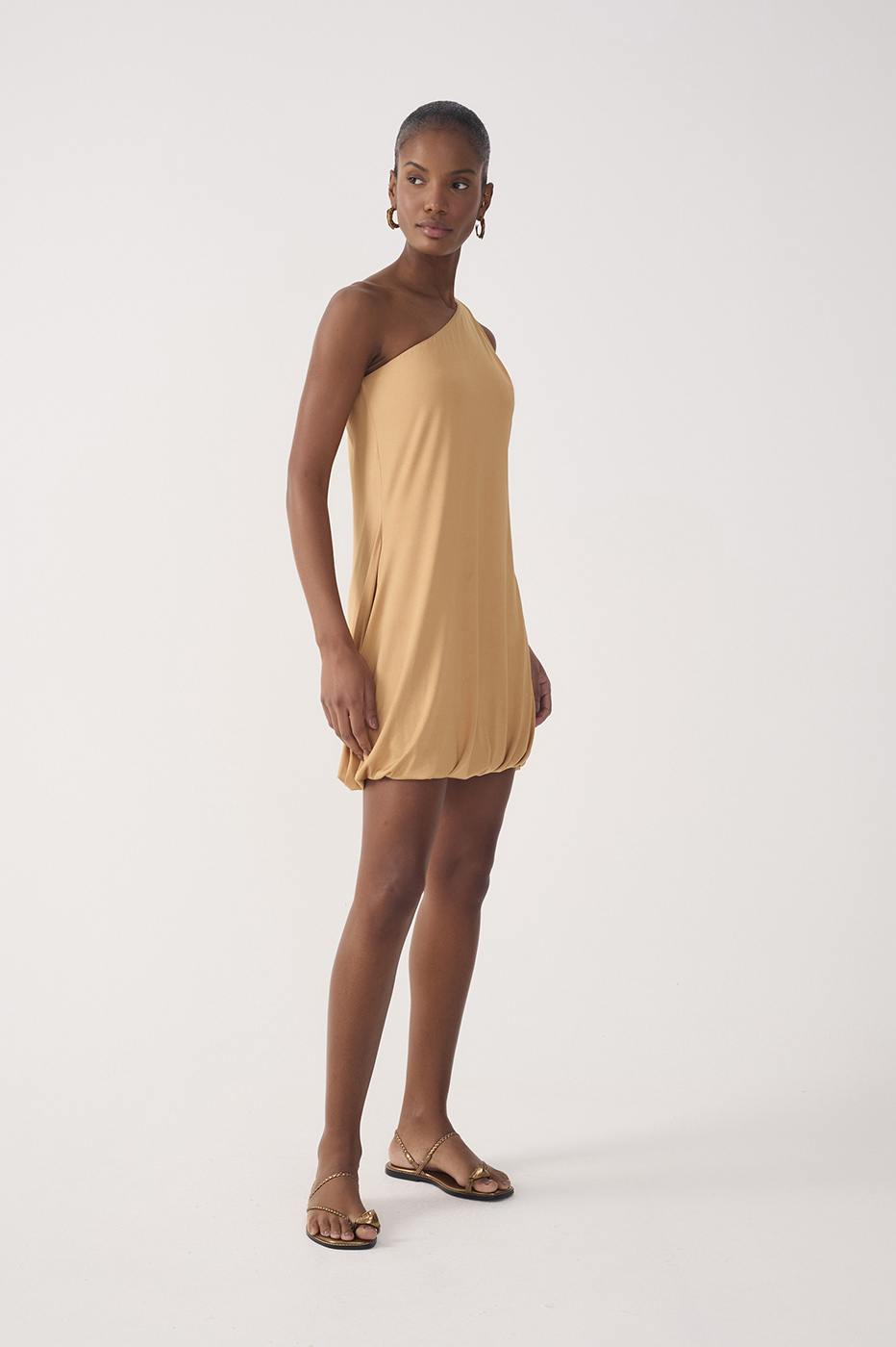 Beige One-Shoulder Balloon Mini Dress_3