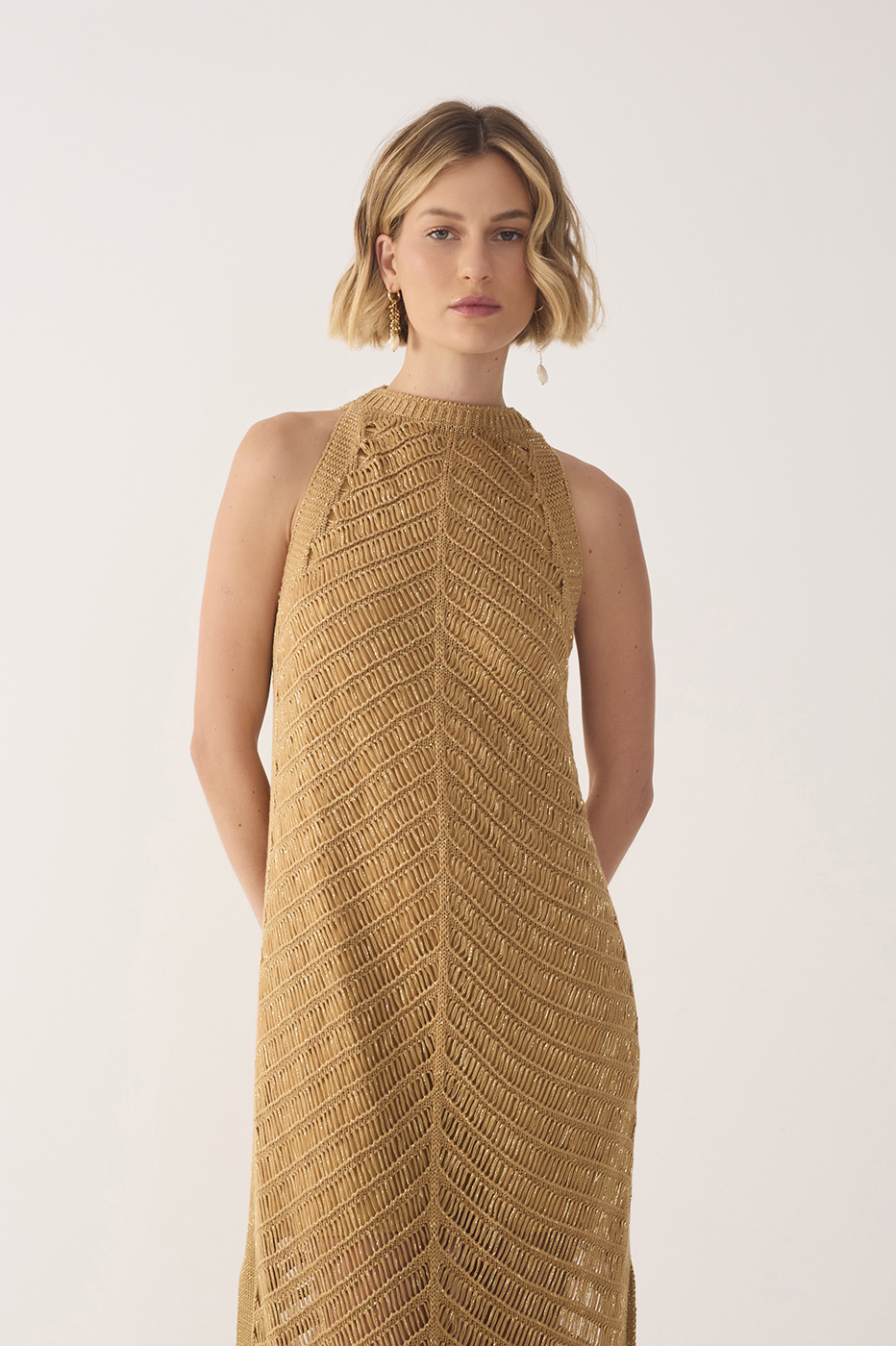 Golden High Collar Lurex Knit Midi Dress in Golden | Dress To Golden High Collar Lurex Knit Midi Dress in Golden | Dress To