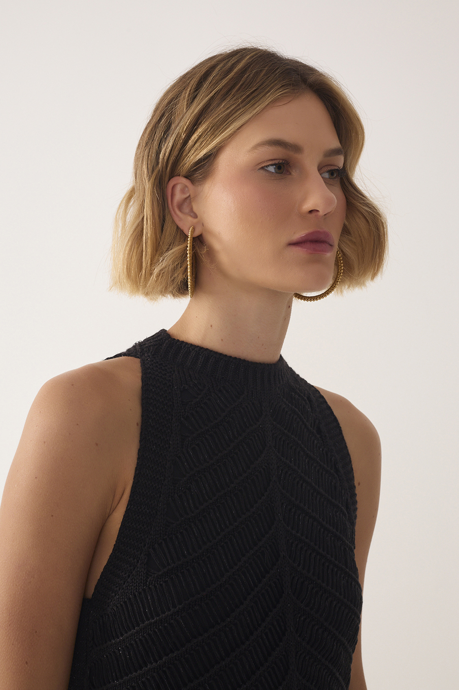 Black High Collar Lurex Knit Midi Dress_3