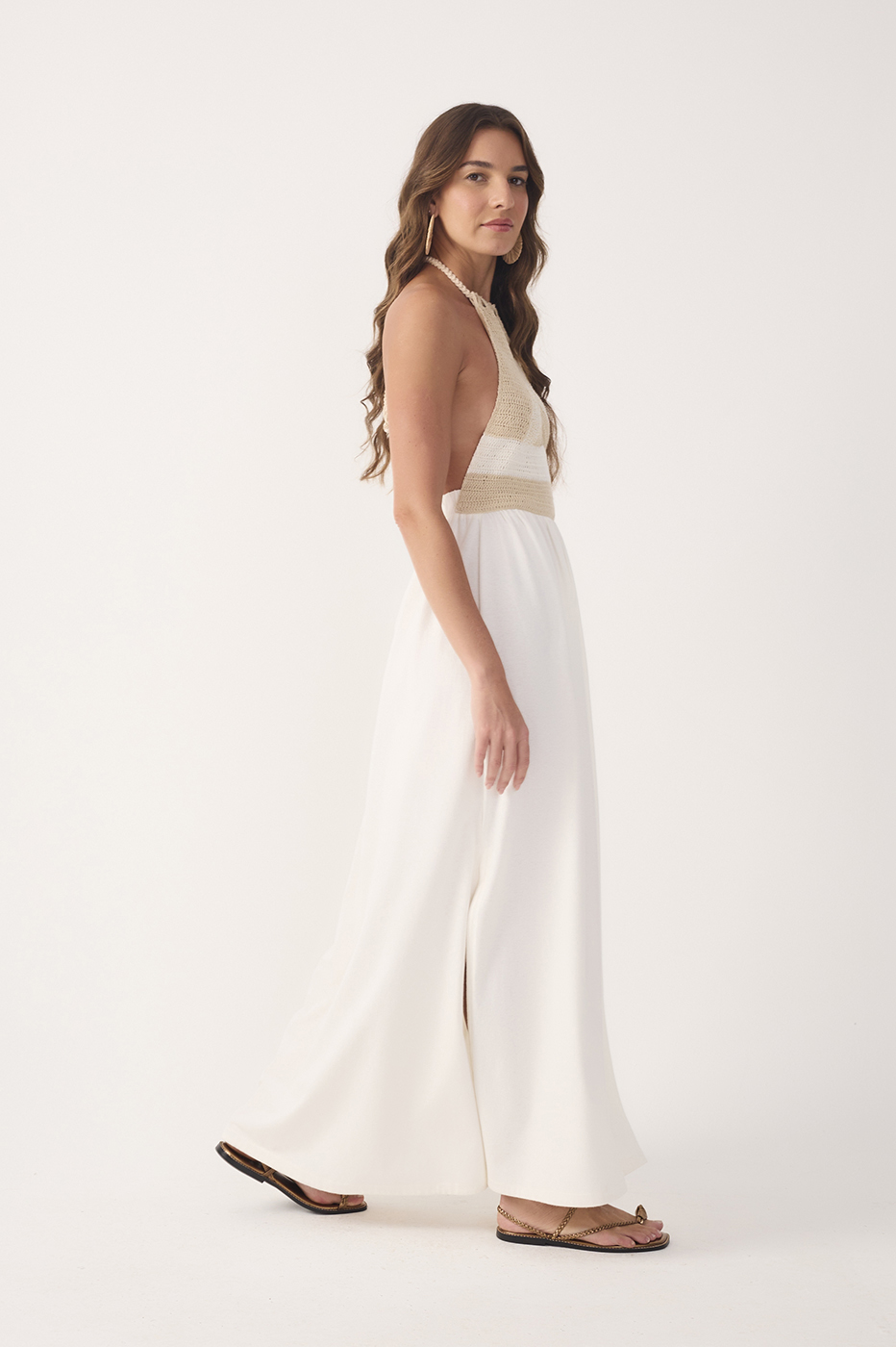 Off-White Crochet Side Slit Cotton Maxi Dress_3