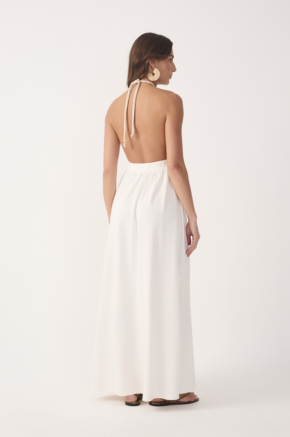 Off-White Crochet Side Slit Cotton Maxi Dress_6