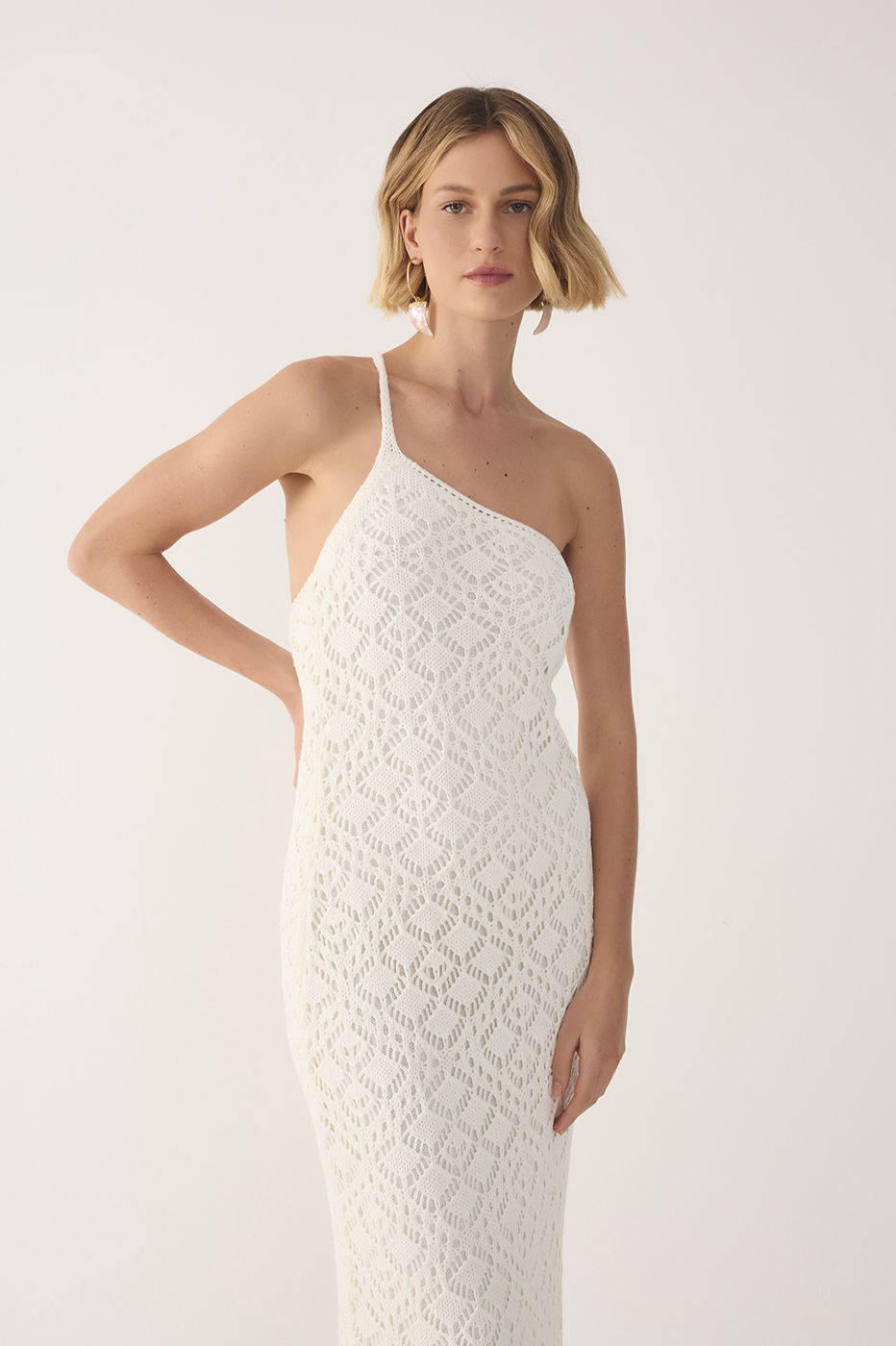 white knitted off the shoulder dress Ivory Knit Off Shoulder Boucle Maxi Dress
