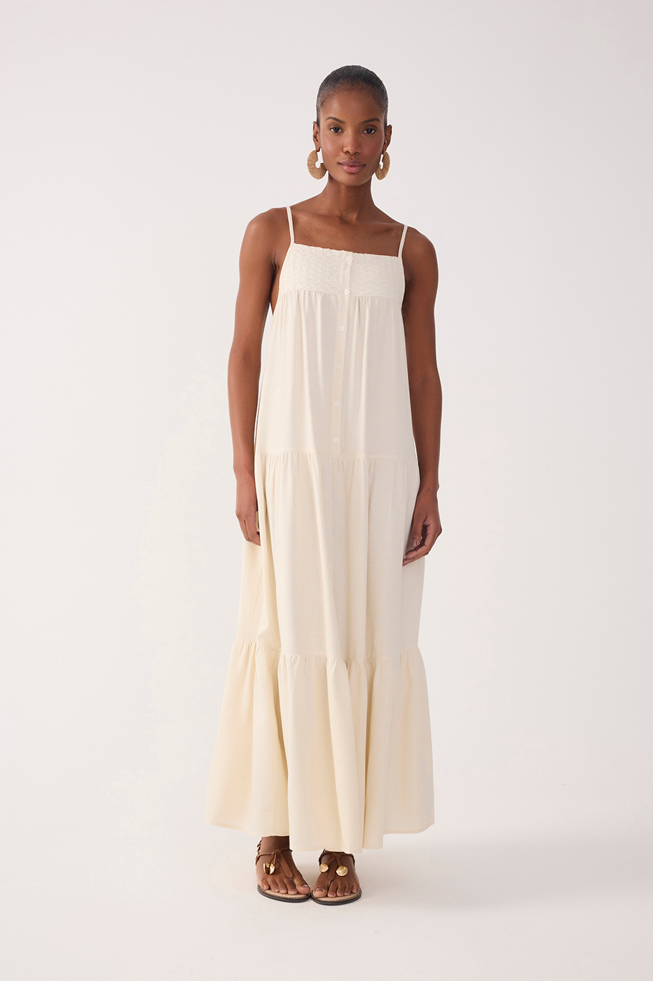 Cropped Linen Embroidered Yoke Dress_3