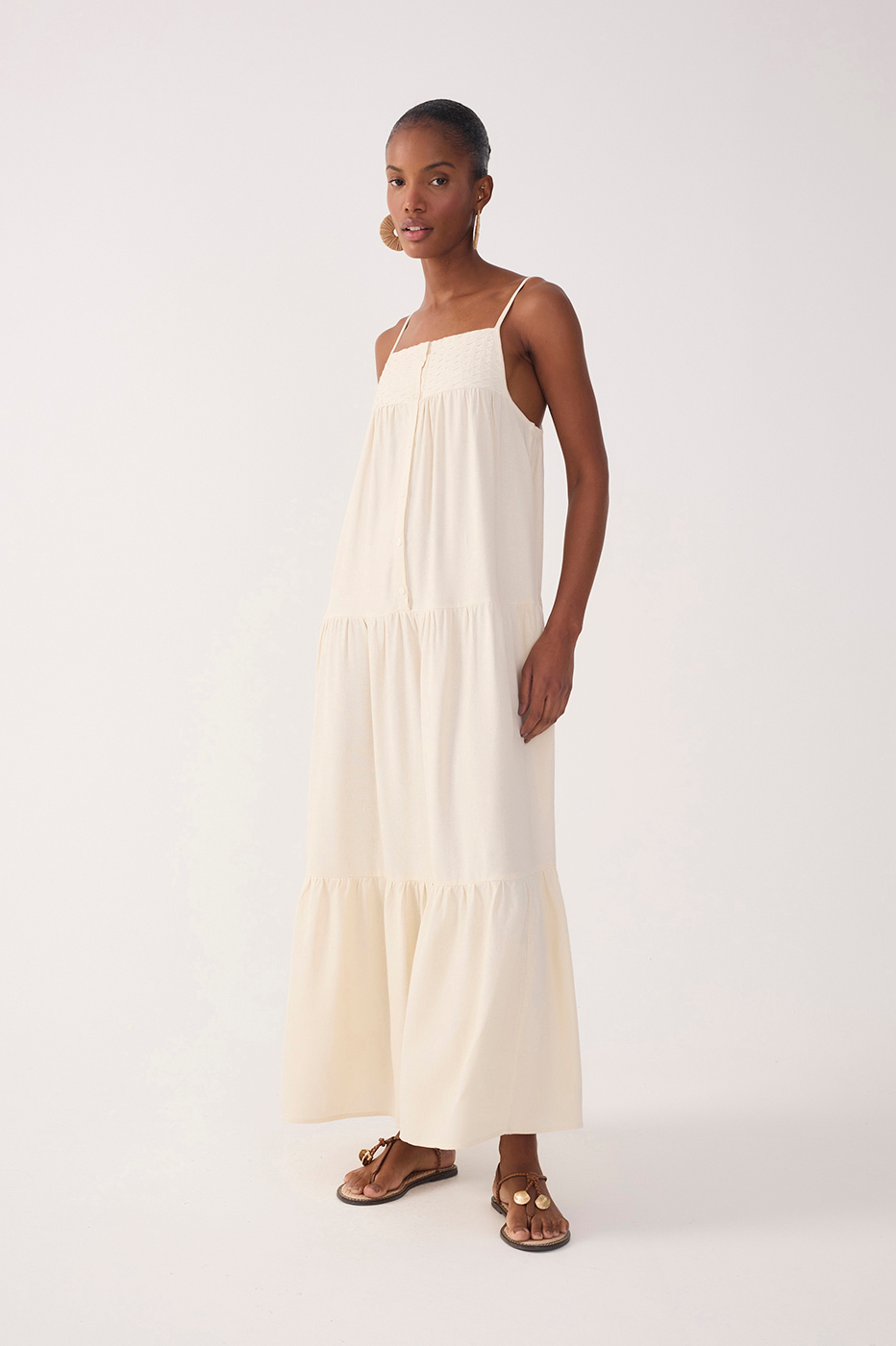 Cropped Linen Embroidered Yoke Dress_4