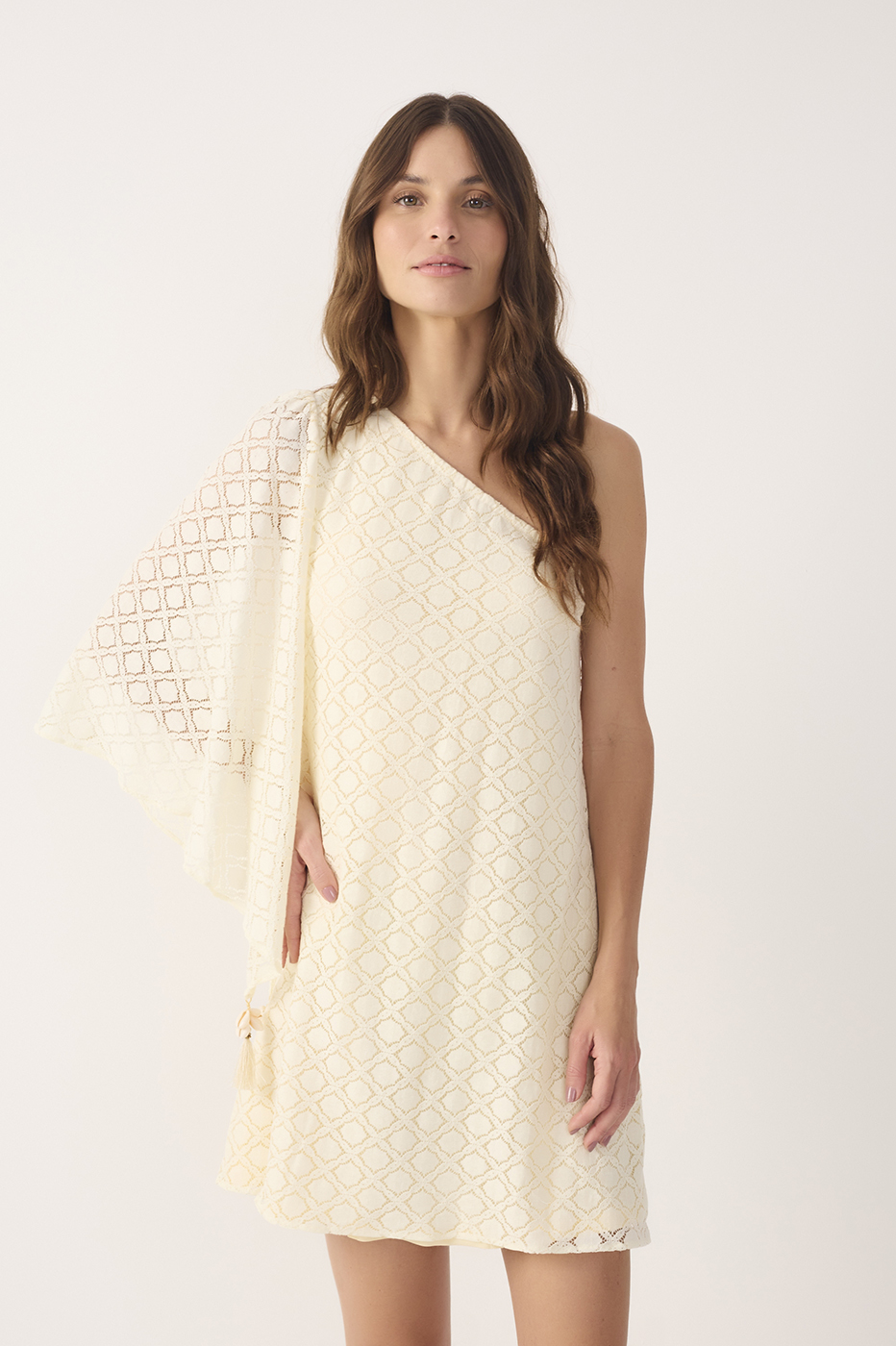 Off-White One-Shoulder Lace Mini Dress_4