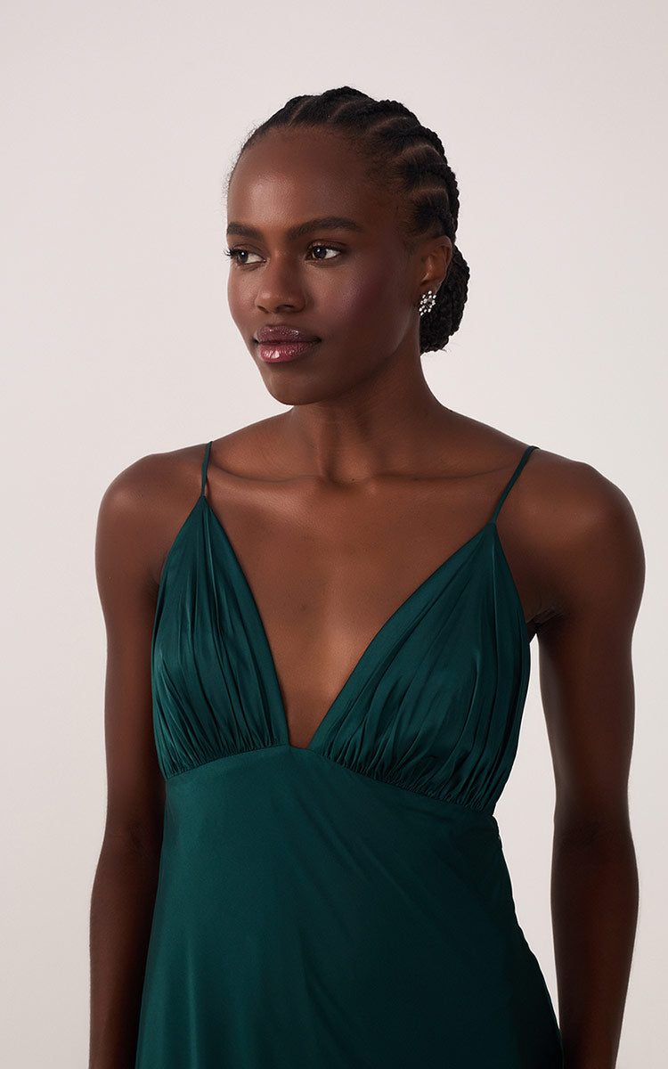 Draped Satin V-Neck Gown