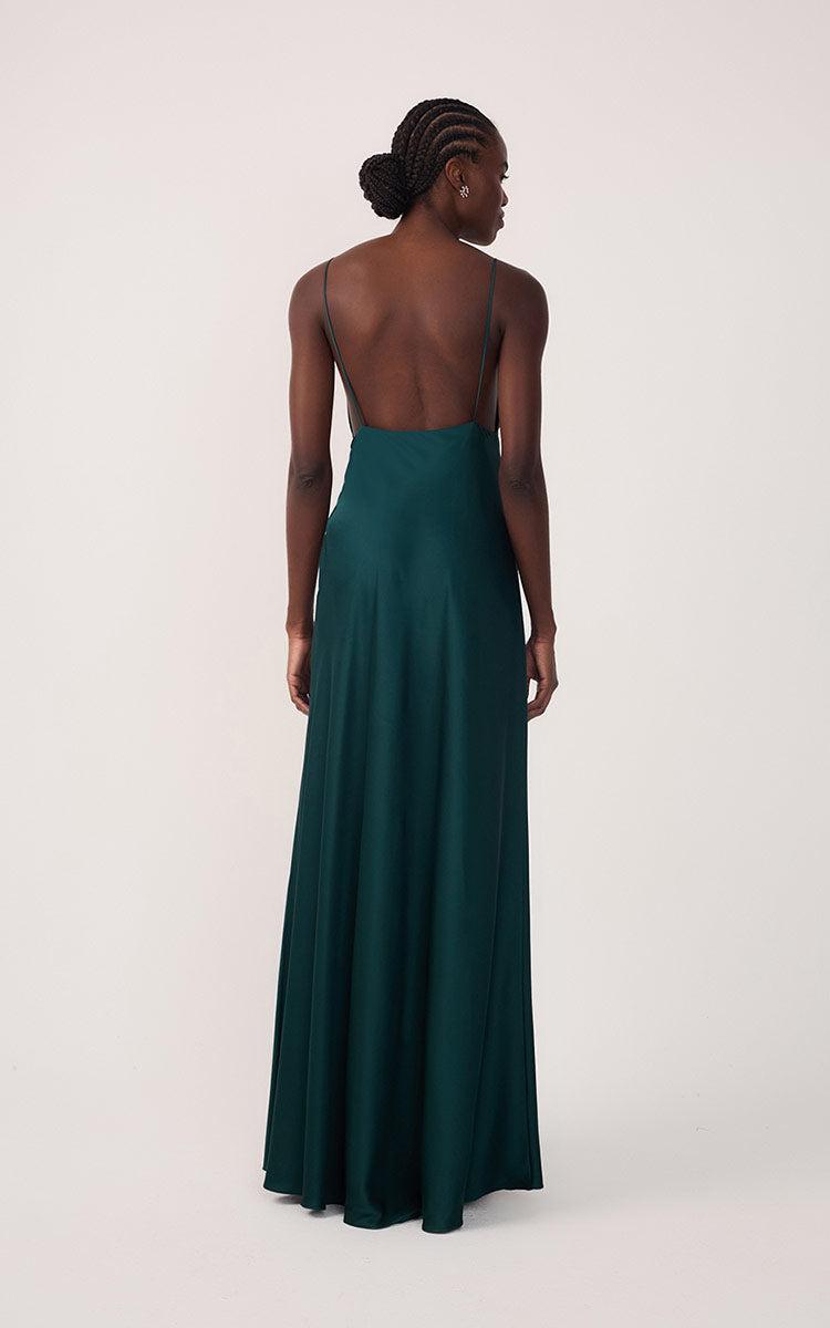 Draped Satin V-Neck Gown