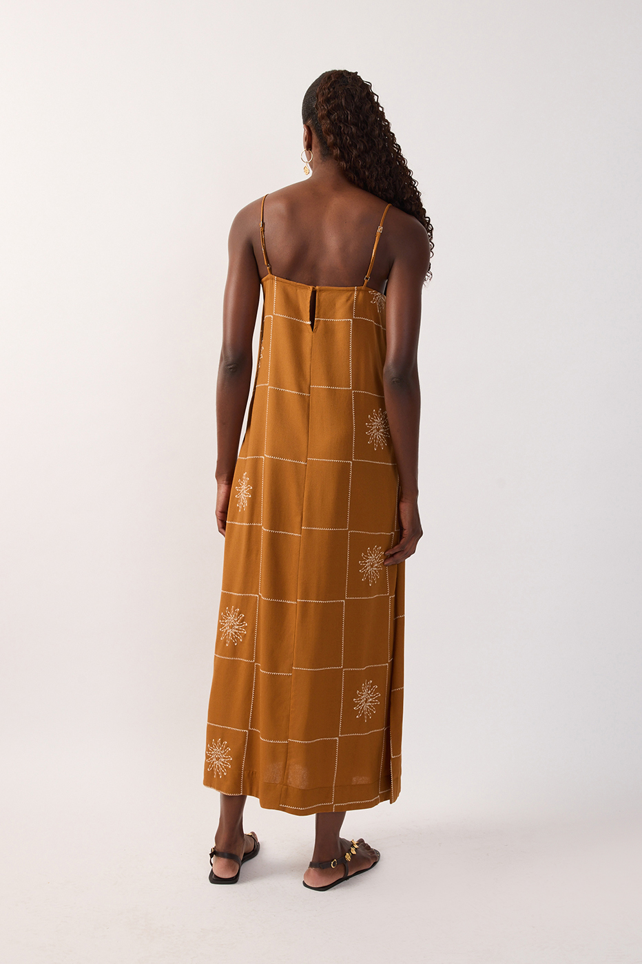 Embroidered Sun Plaid Linen Maxi Dress_6