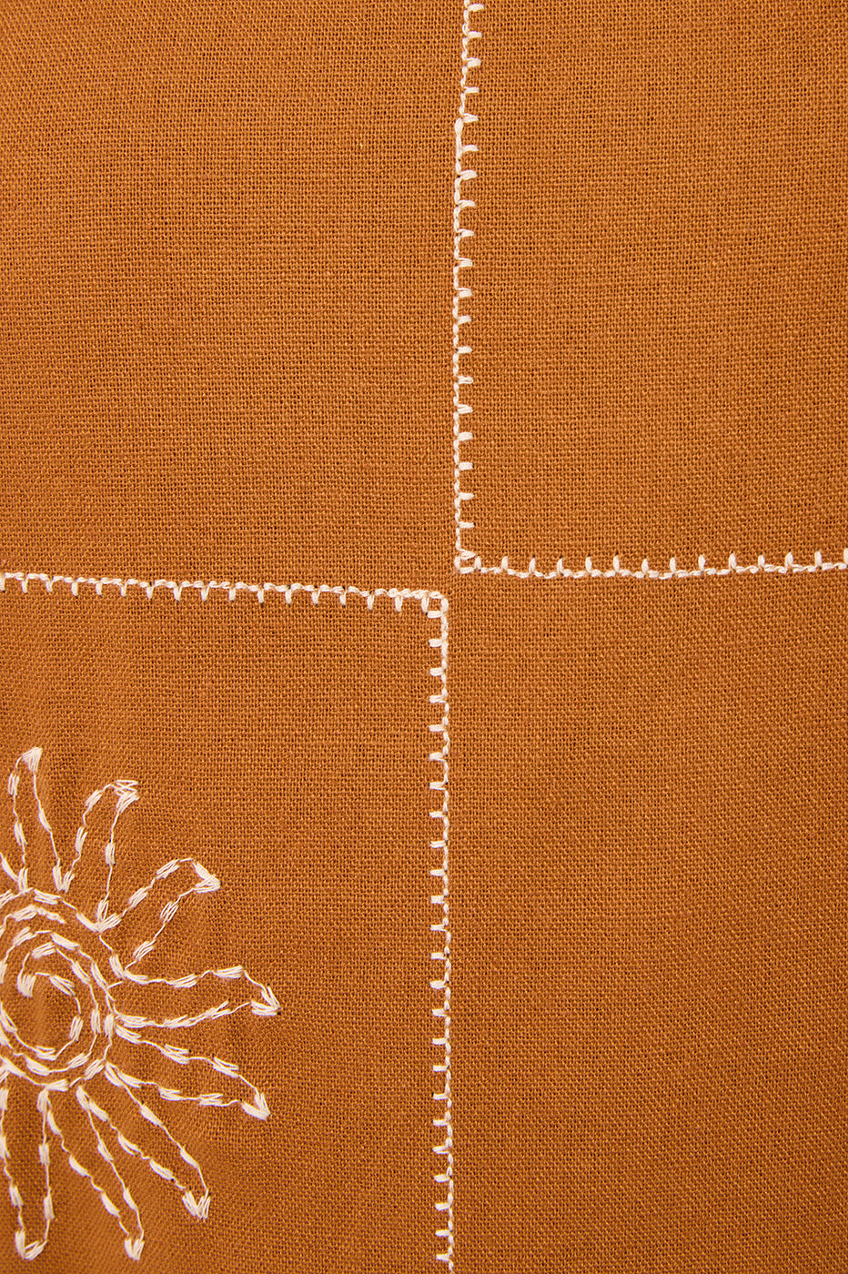 Brown Embroidered Sun Plaid Linen Mini Dress_7
