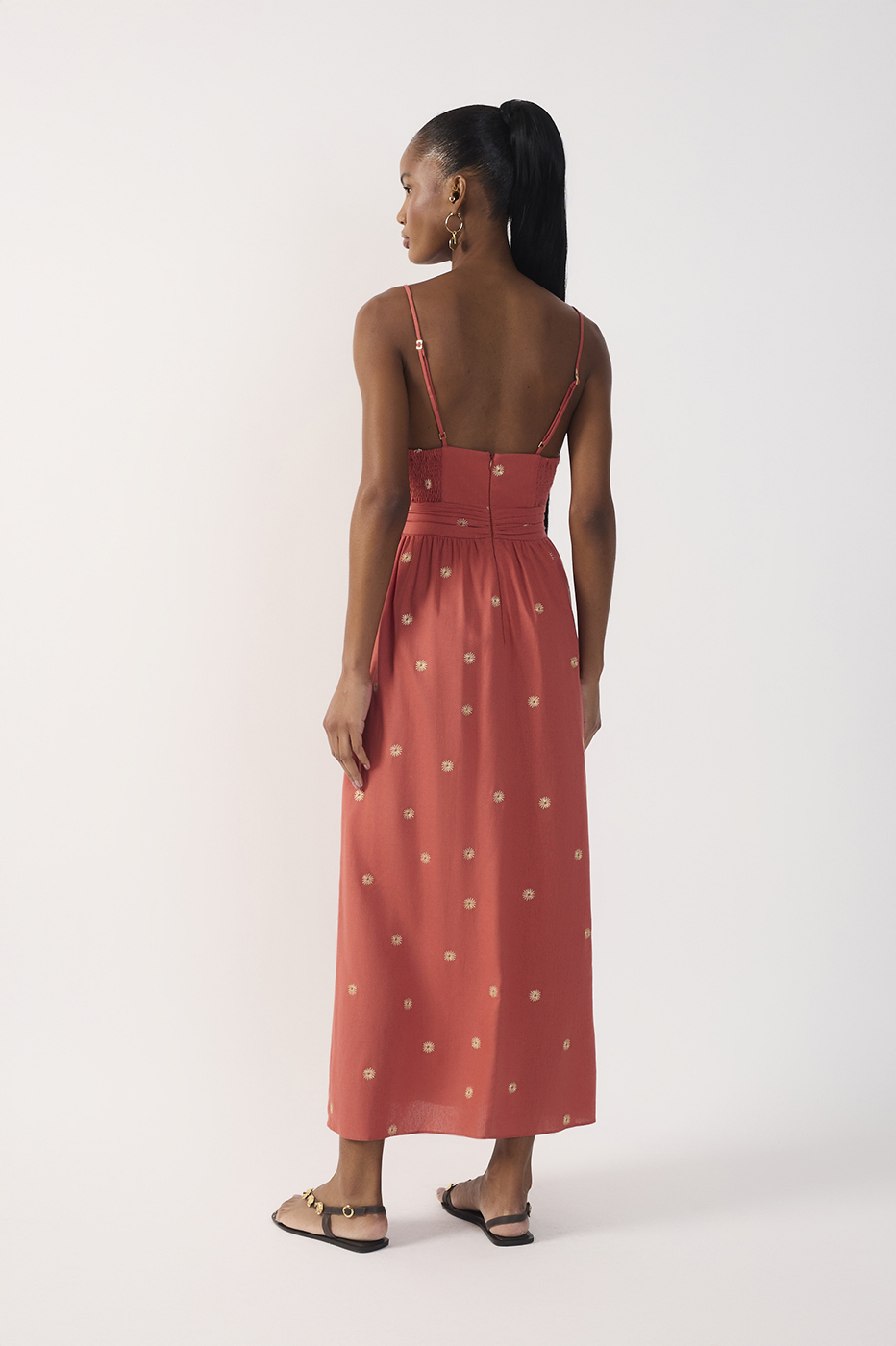 Brown Embroidered Linen Mini Dress_6