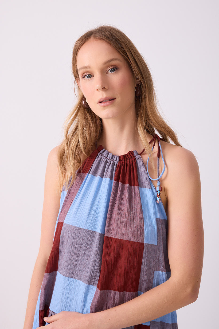 Brown Deserto Printed Collar Tie Cotton Dress_4