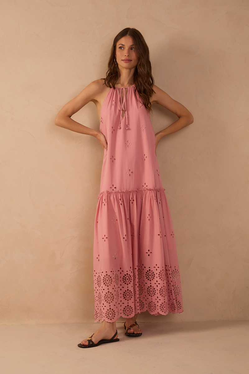 Cut-Out Neck Ties Cotton Maxi Dress_1