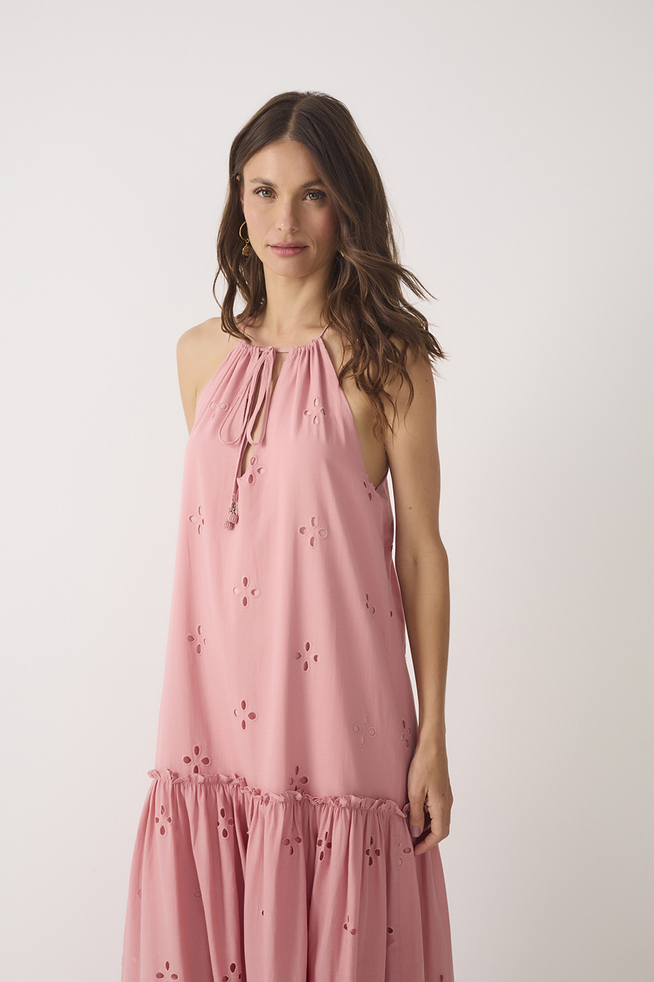 Cut-Out Neck Ties Cotton Maxi Dress_4