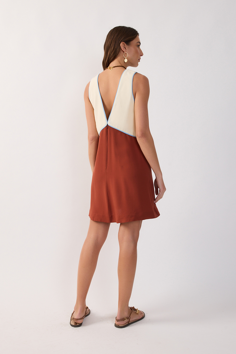 Brown Deserto V Neck Sleeveless Mini Dress_5