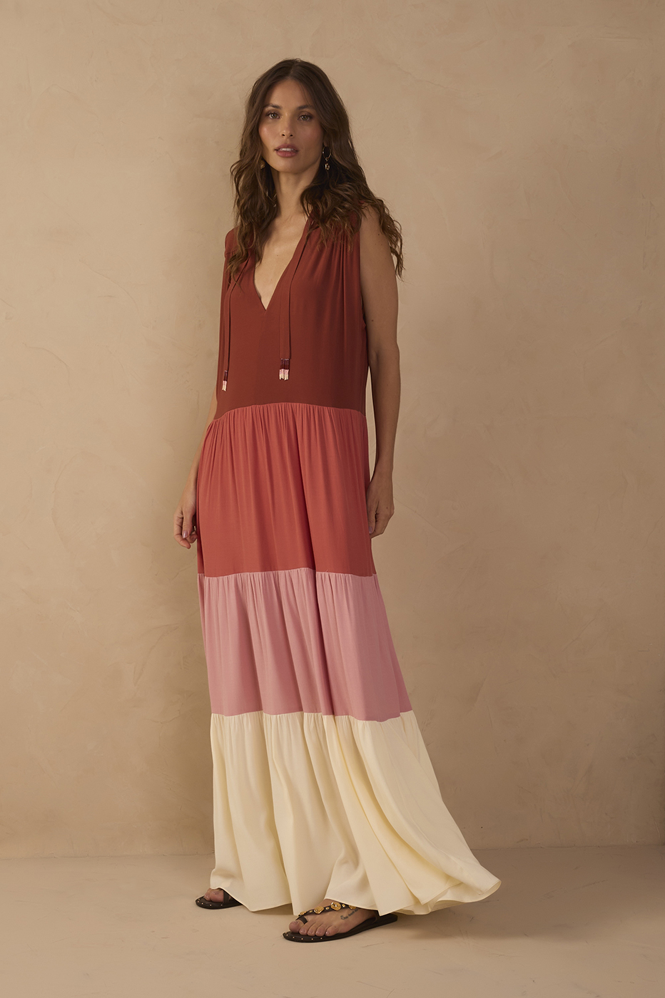 Multicolor Ties Tiered Maxi Dress_1