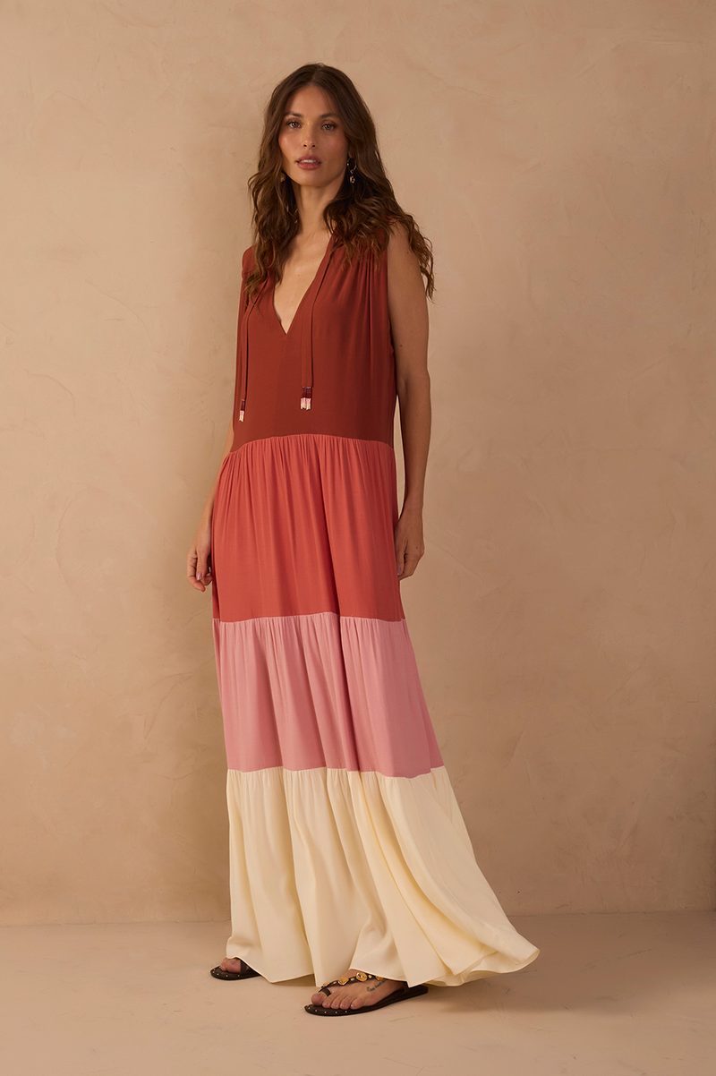 Multicolor Ties Tiered Maxi Dress_1