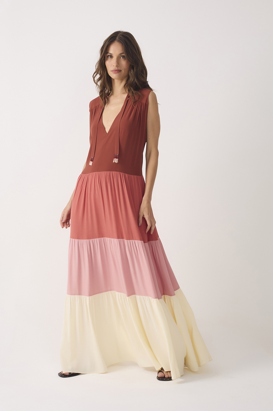 Multicolor Ties Tiered Maxi Dress_2