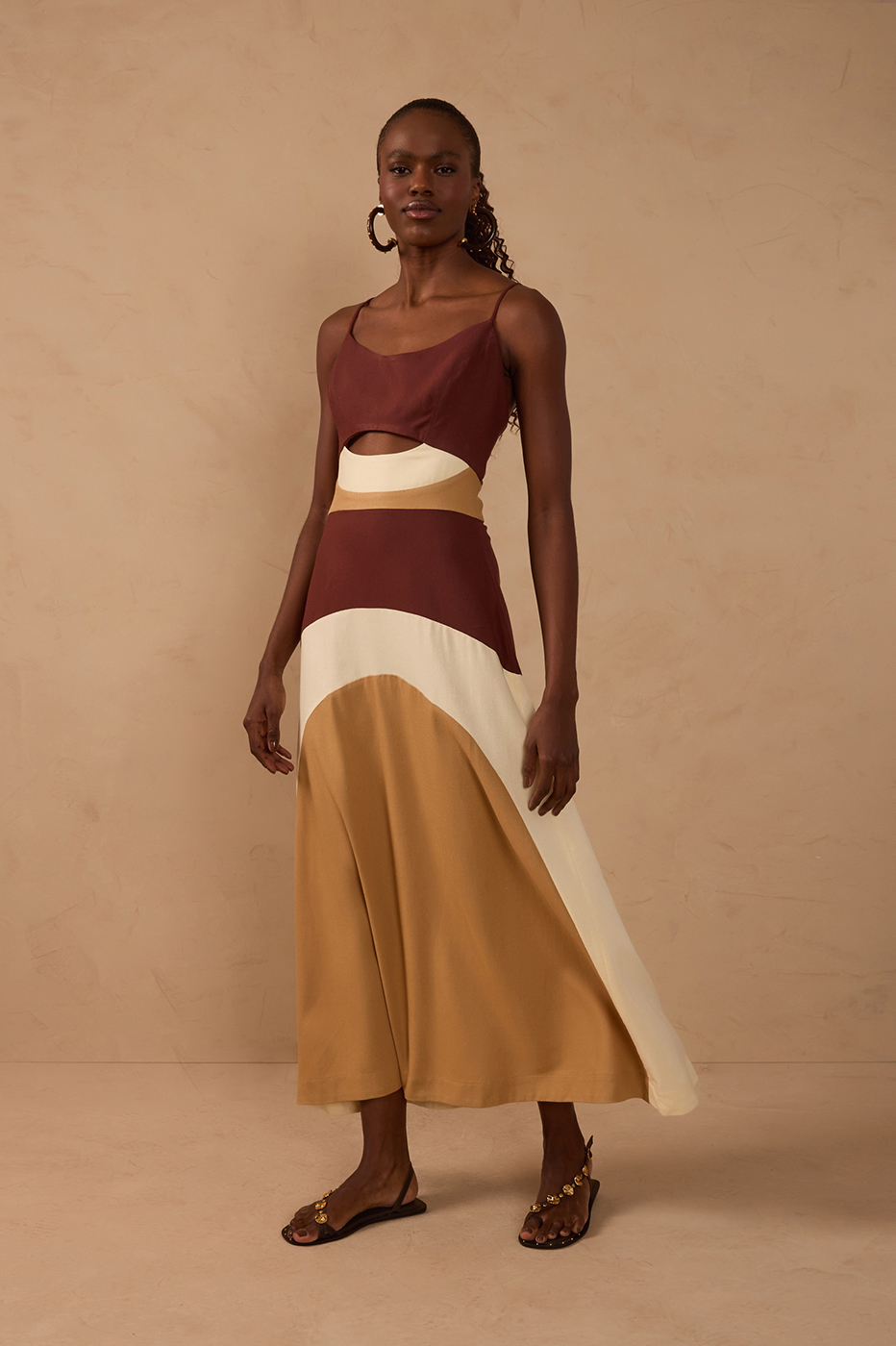 Multicolor Cut-Out Linen Maxi Dress_1
