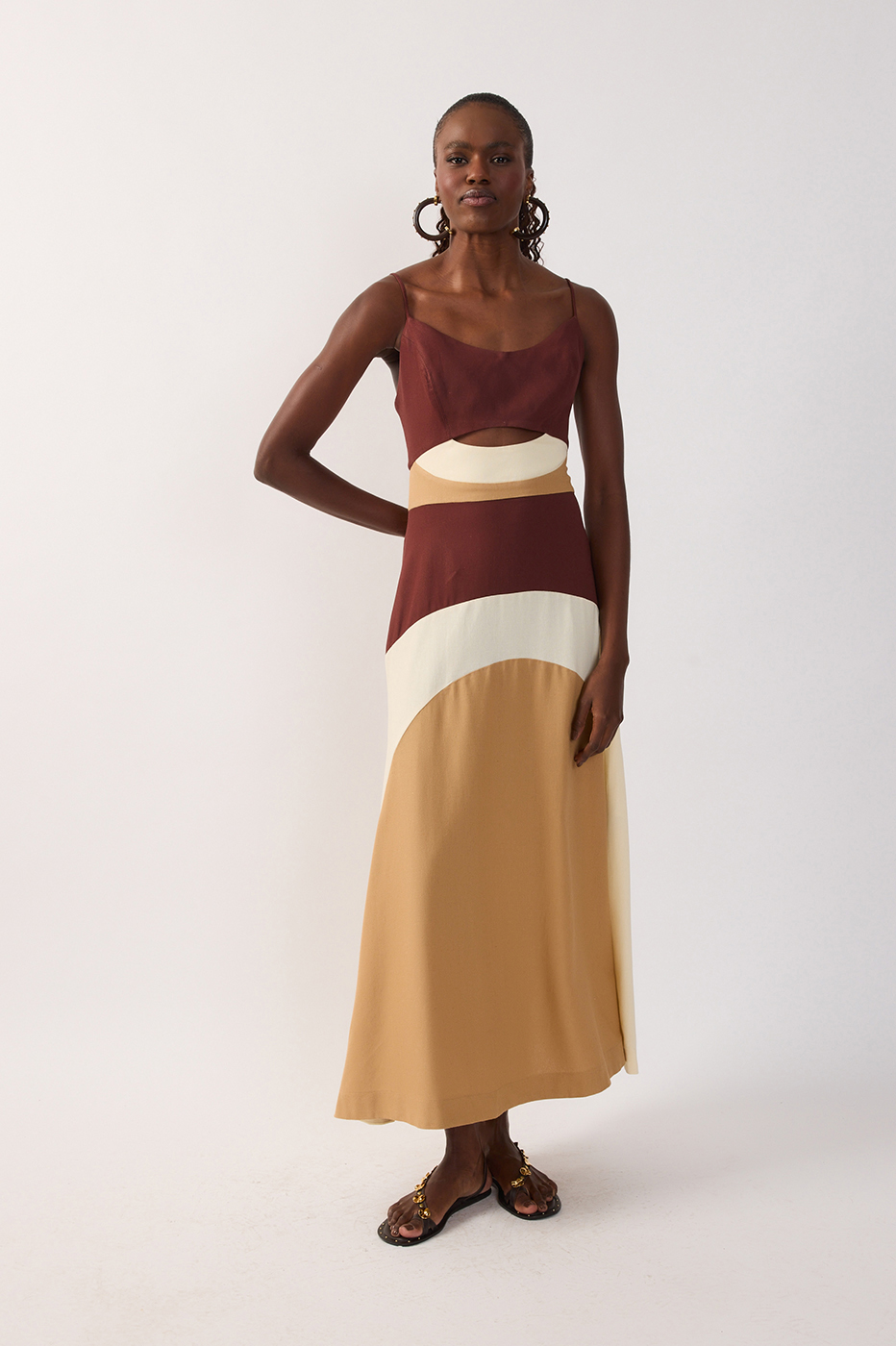 Multicolor Cut-out Adjustable Straps Linen Maxi Dress_2