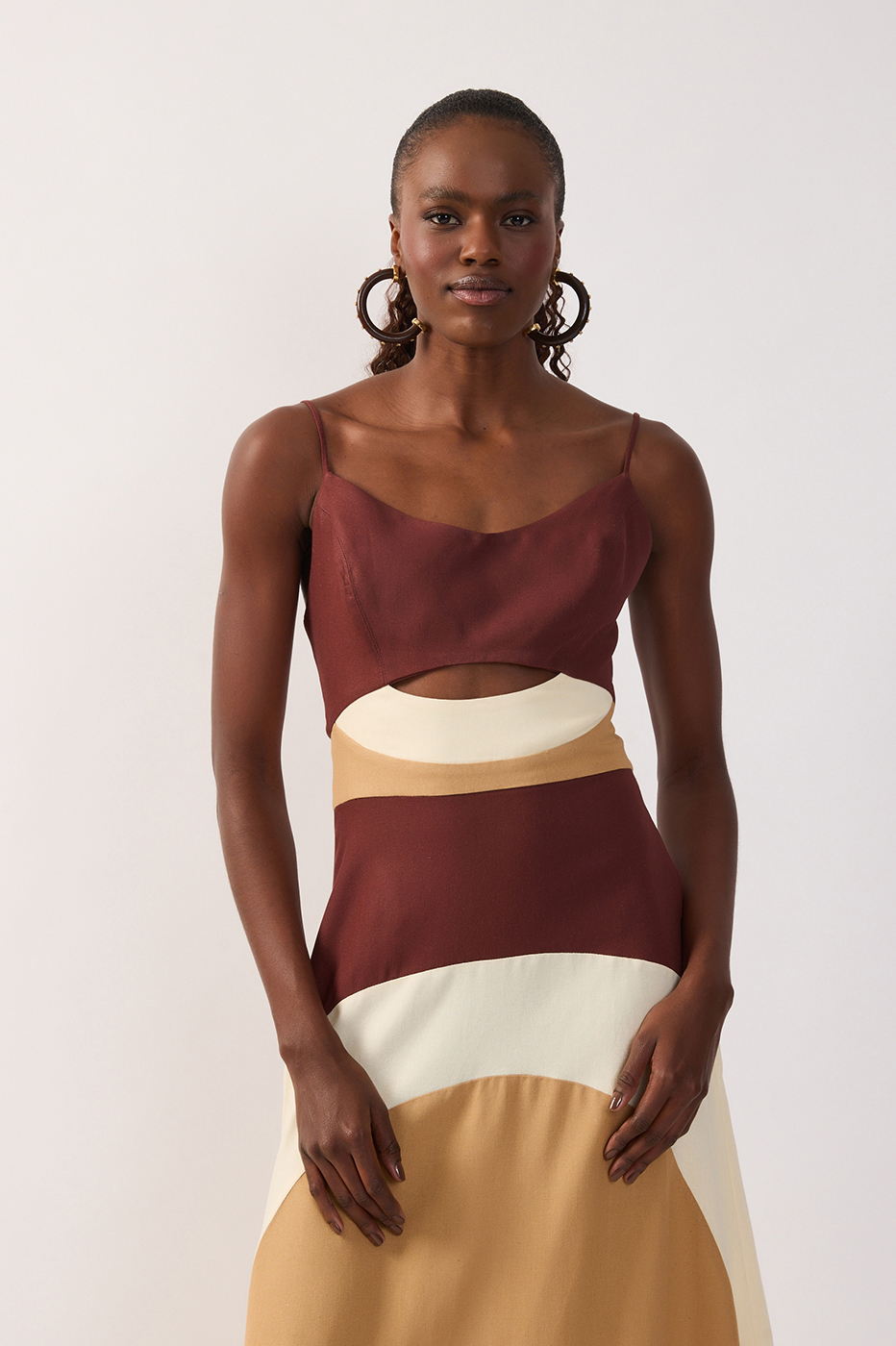 Multicolor Cut-out Adjustable Straps Linen Maxi Dress_4