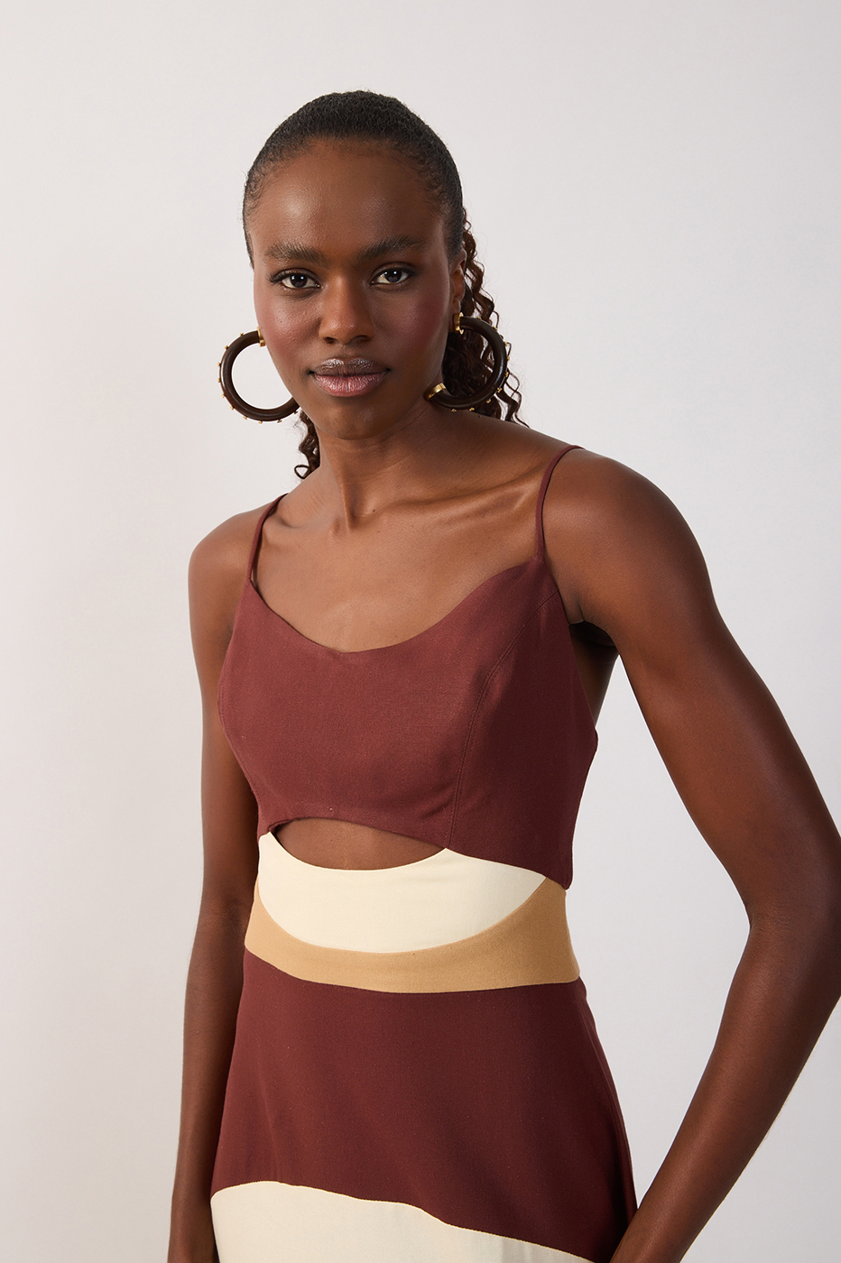 Multicolor Cut-Out Linen Maxi Dress_5