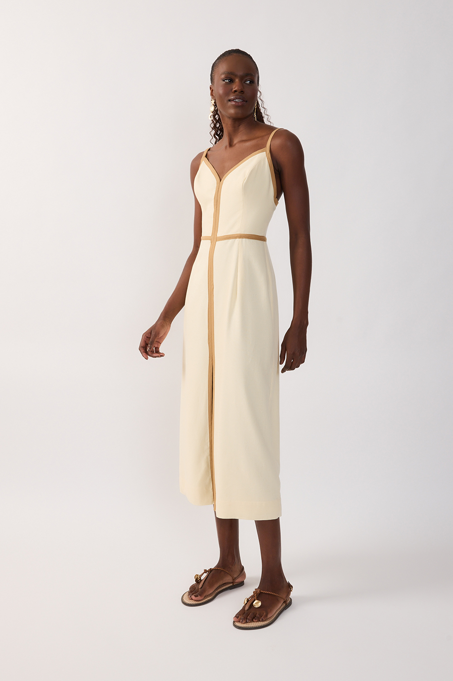 Off-white Nevoa V Neck Front Slit Sleeveless Linen Maxi Dress_2