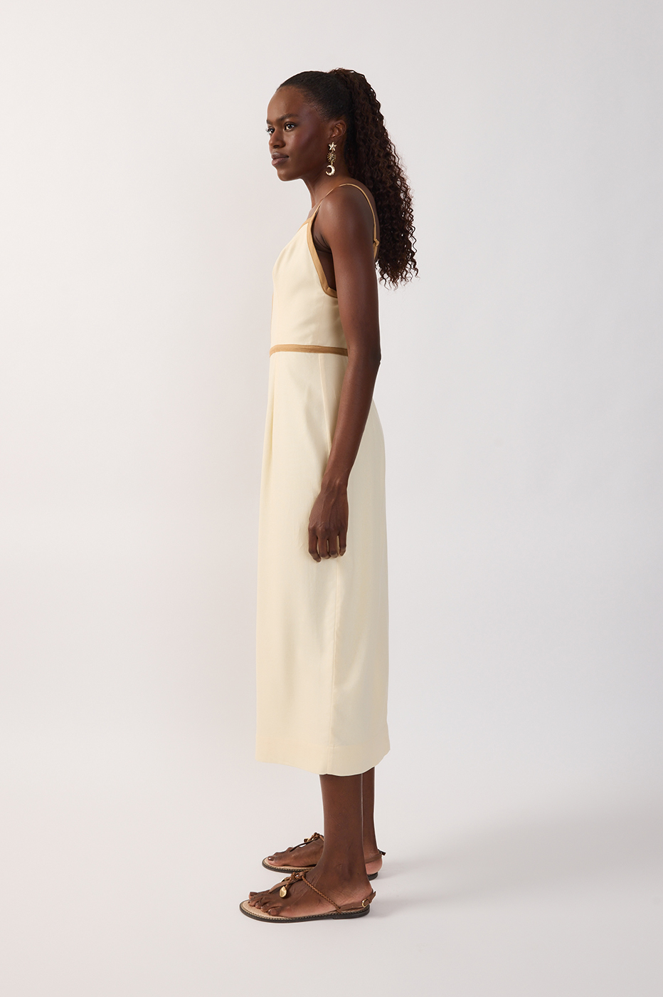 Off-white Nevoa V Neck Front Slit Sleeveless Linen Maxi Dress_3