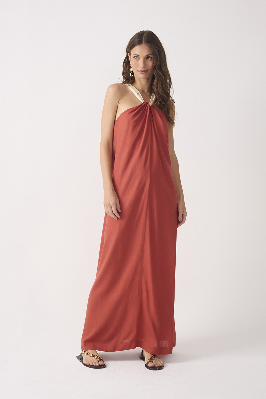 Brown Embroidered Straps Maxi Dress_2