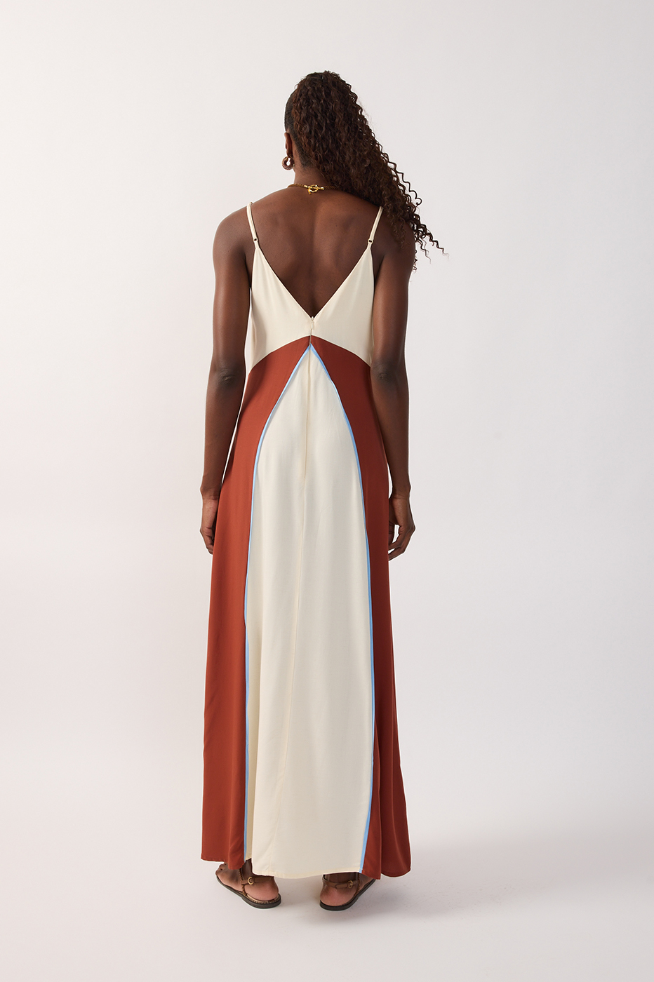Brown Deserto Plunging Neck Sleeveless Maxi Dress_6