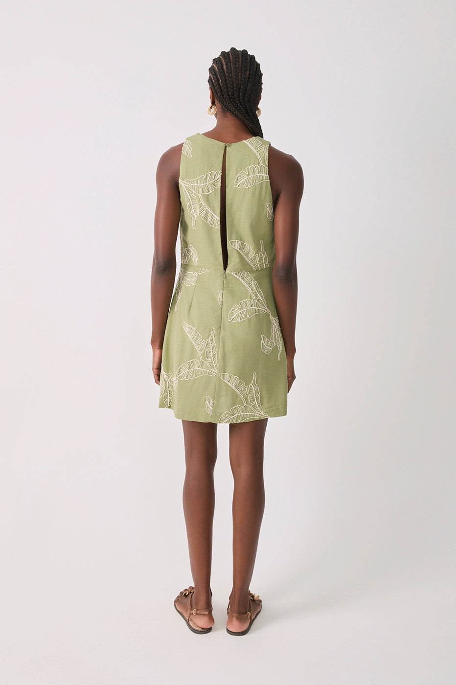 Short Linen Leaf Embroidery Dress_6