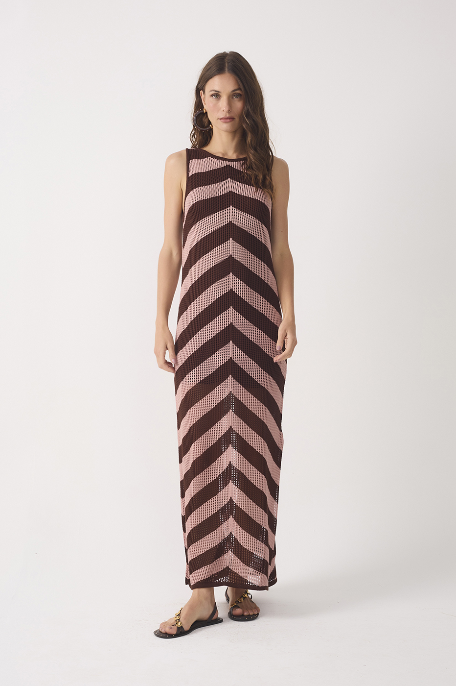 Pink Stripes Sleeveless Tricot Maxi Dress_2