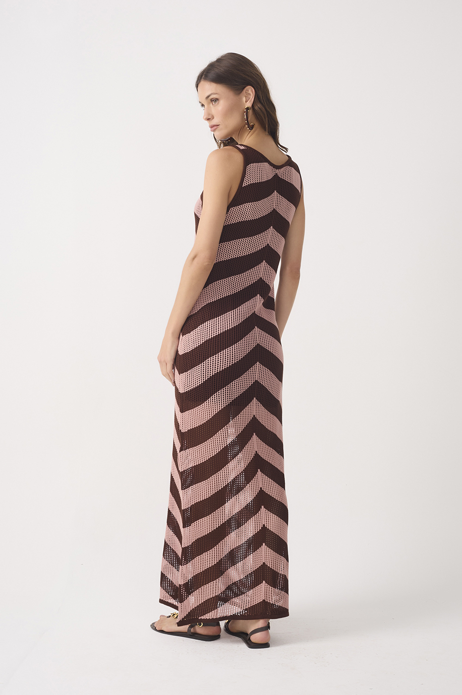 Pink Stripes Sleeveless Tricot Maxi Dress_5