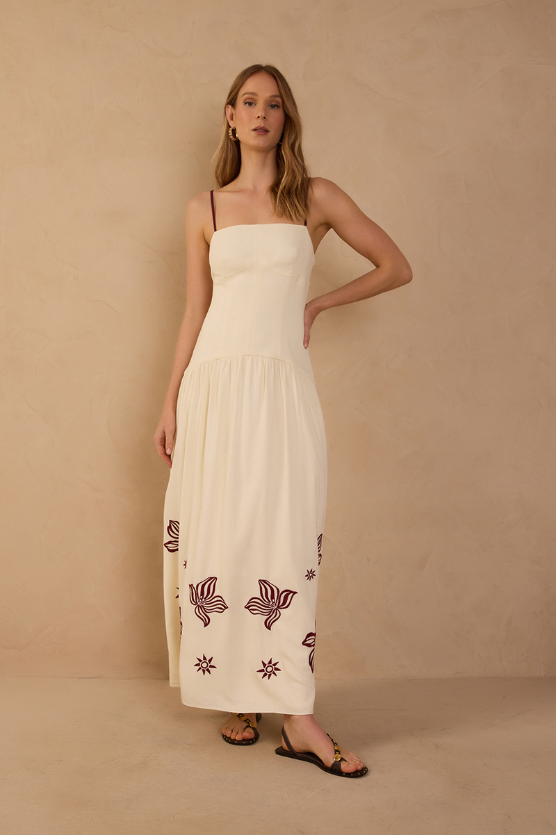 Off-White Embroidered Linen Maxi Dress_1