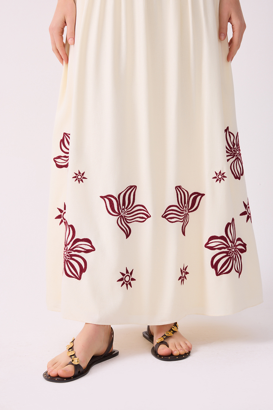 Off-White Embroidered Linen Maxi Dress_5