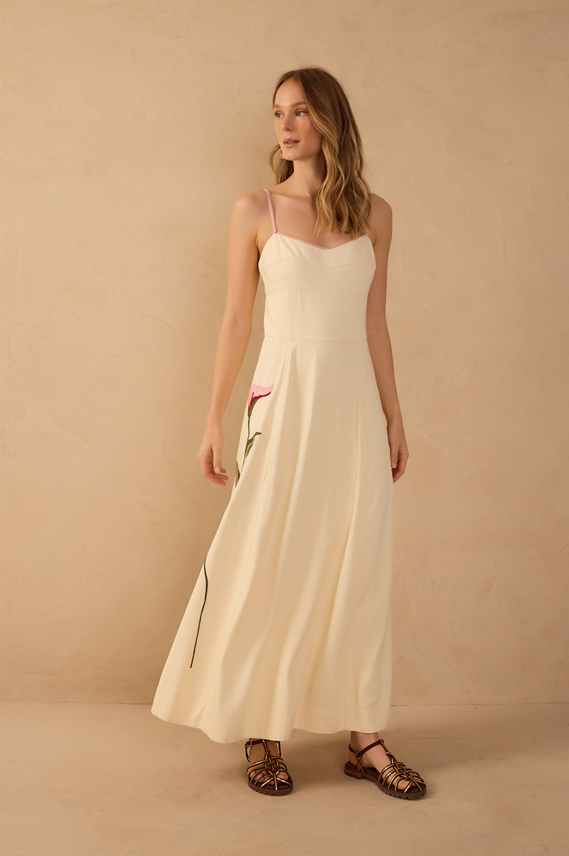 Off-White Embroidered Linen Maxi Dress_1
