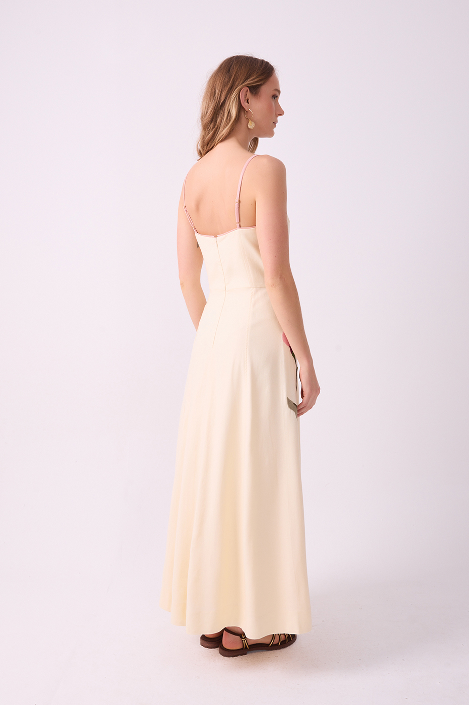 Off-white Embroidered Flora Sleeveless Linen Maxi Dress_6