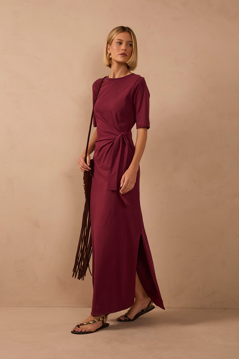 Crew Neck Ties Short Sleeve Maxi Dress_1