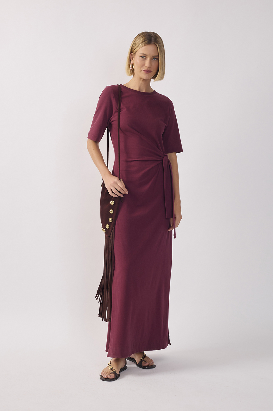 Crew Neck Ties Short Sleeve Maxi Dress_2