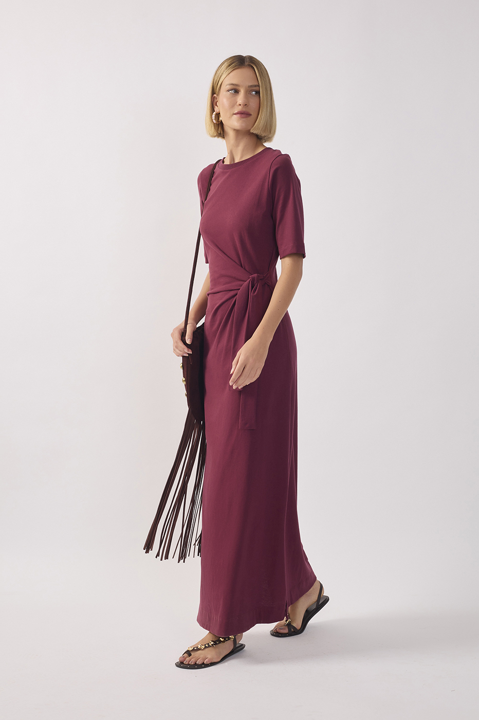 Crew Neck Ties Short Sleeve Maxi Dress_3