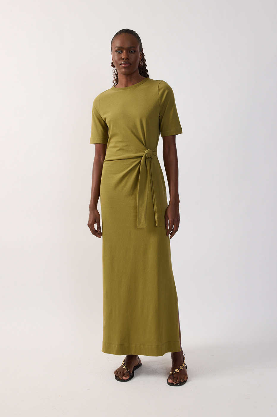Crew Neck Ties Short Sleeve Maxi Dress_2