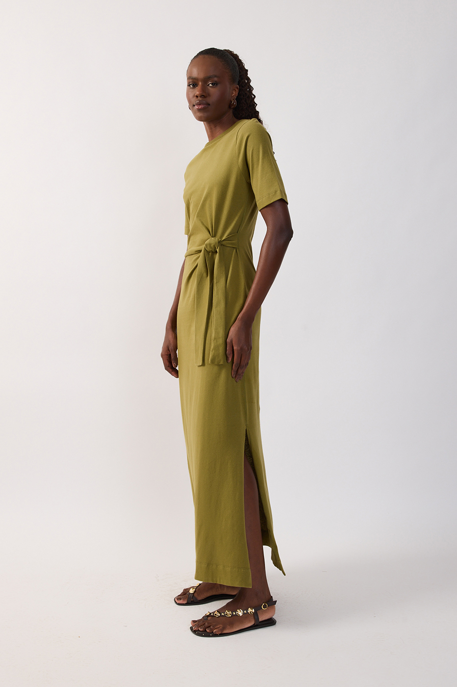 Crew Neck Ties Short Sleeve Maxi Dress_3